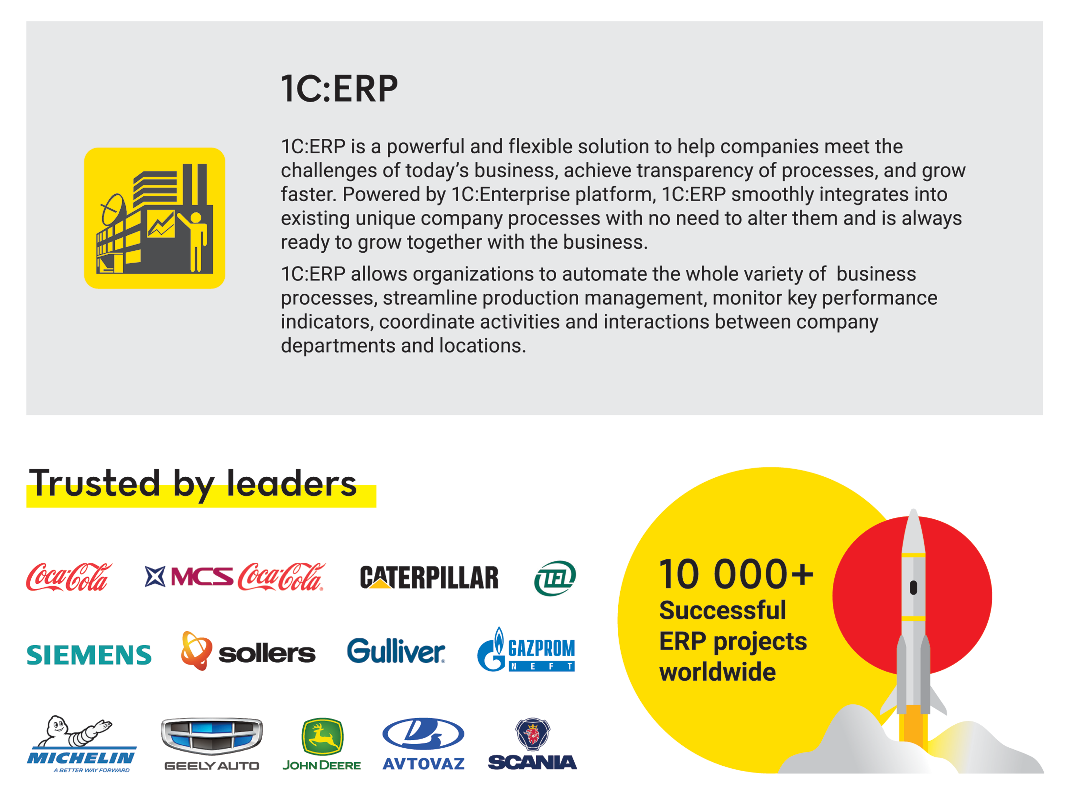 1C:ERP overview, trusted business leaders, and successful ERP projects worldwide