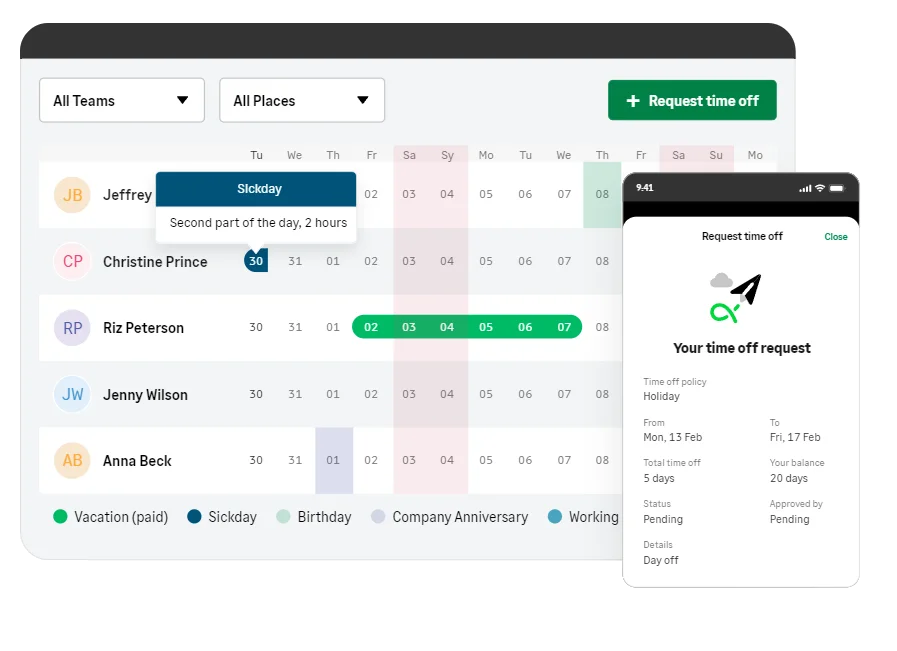 Sage 50 HR and employee time off request interface preview