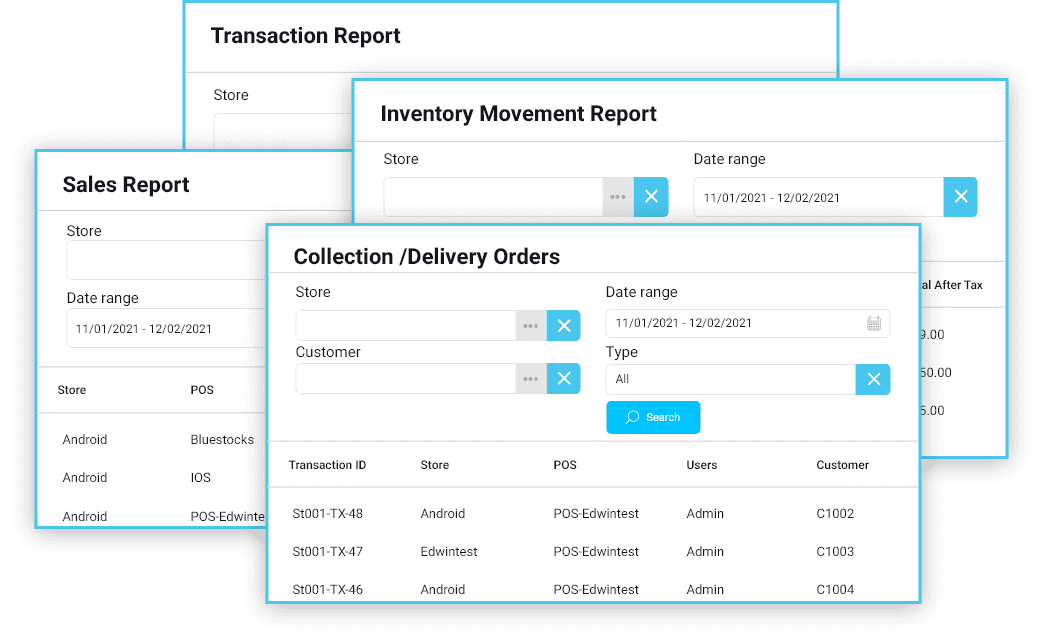 Tagrain store reports and analysis report screens preview