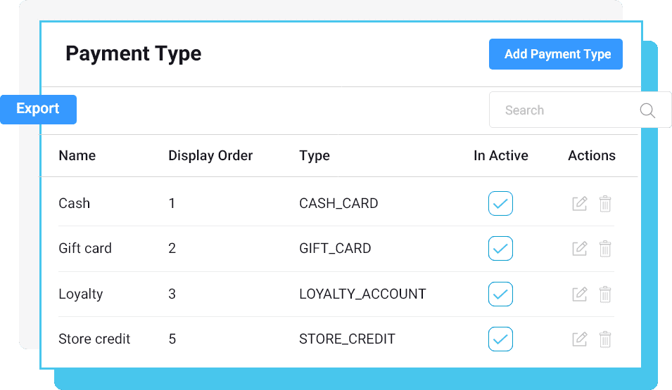 Tagrain payments payment type interface preview